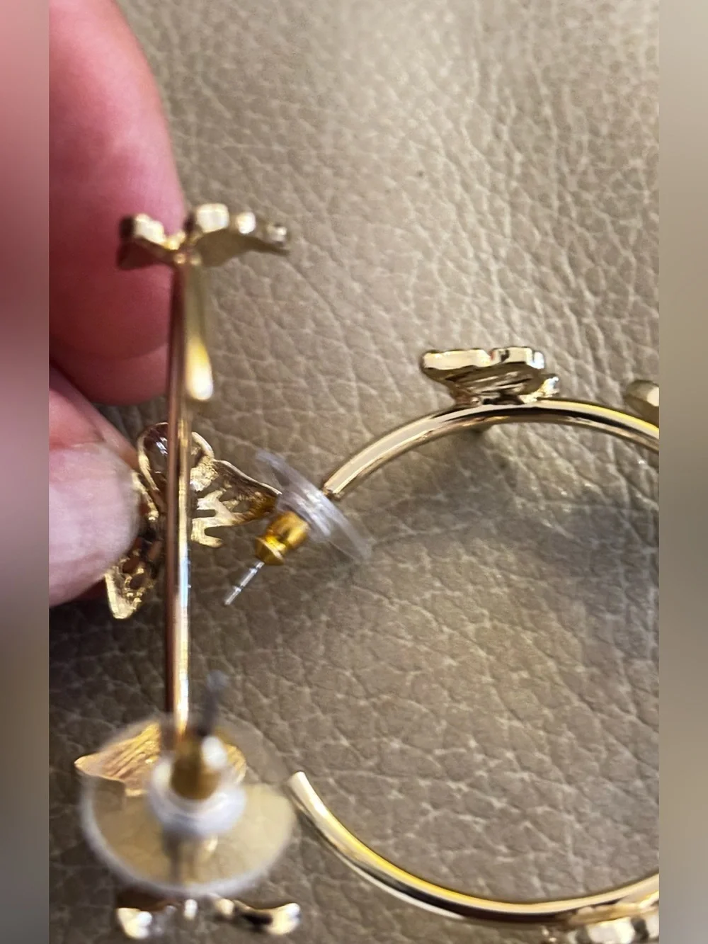 VTG 70s White Hoop & Crystal Gold Butterfly Earring Lot Good Quality